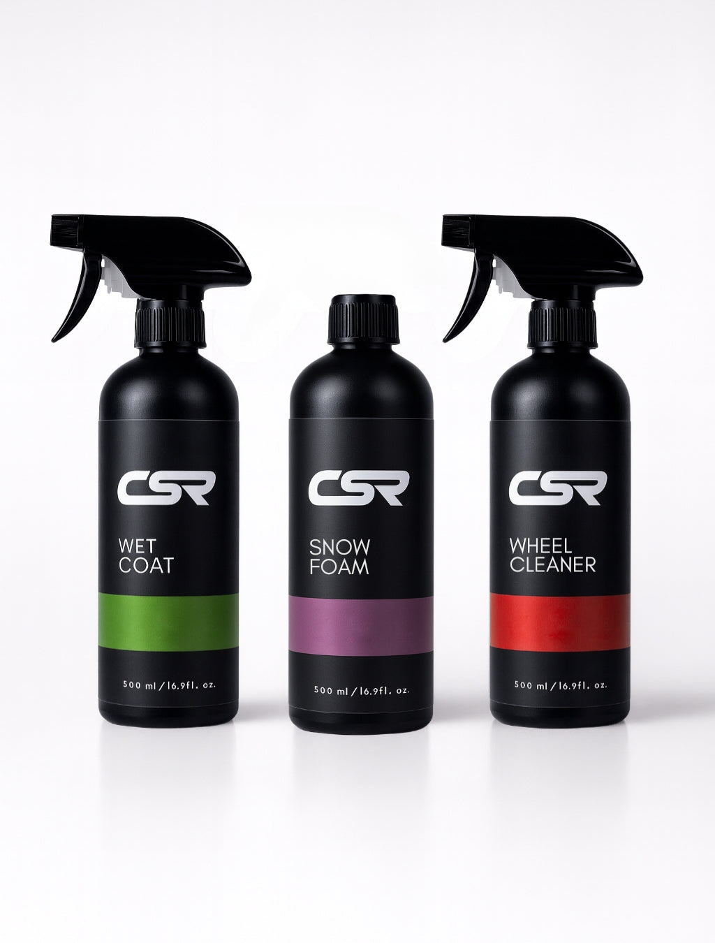 CSR Exterior Set – Kombination aus Wet Coat, Snow Foam und Wheel Cleaner fuer effektive Fahrzeugreinigung und Schutz